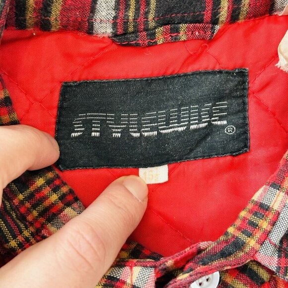 Vtg Stylewise Plaid Jacket Mens 15 1/2 Red Fleece Long Sleeve Lumberjack Outdoor - Picture 10 of 14